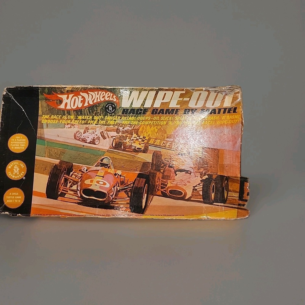 VTG 1968 Mattel Hot Wheels-Wipe Out Race Game  Box Damage Rare MCM Retro